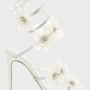 Rene Caovilla White Floral Strappy Heels